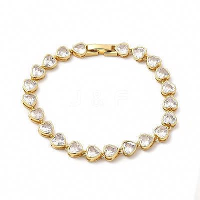 Clear Cubic Zirconia Heart Link Chain Bracelet LS-BJEW-E073-05G-1