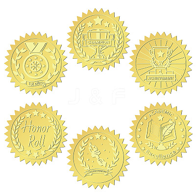 6 Patterns Aluminium-foil Paper Adhesive Embossed Stickers DIY-WH0451-001-1