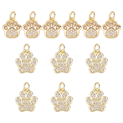 12Pcs 2 Styles Rack Plating Brass Micro Pave Cubic Zirconia Charms ZIRC-HS0001-13-1