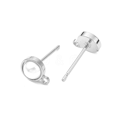 SHEGRACE Brass ABS Imitation Pearl Half Round Stud Earring Findings XGR0101P-118P-1