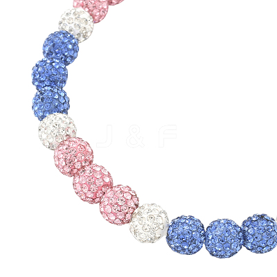 1Pc Polymer Clay Rhinestone Round Beaded Stretch Necklaces NJEW-SP0001-14I-1