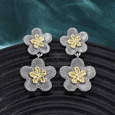 Flower Brass Dangle Stud Earrings EJEW-H158-11GP-1