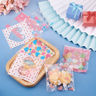 100Pcs 4 Styles Rectangle Plastic Cellophane Bags OPC-TA0001-04-1