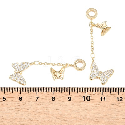 Brass Micro Pave Clear Cubic Zirconia Double Butterfly European Dangle Charms KK-H257-04G-1