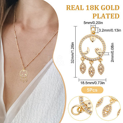 Rack Plating Brass Micro Pave Clear Cubic Zirconia Pendants ZIRC-BBC0001-23-1