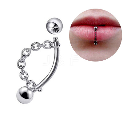 304 Stainless Steel Curved Barbell Lip Rings with Chains FS-WG77CC5-07-1