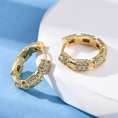 Brass Micro Pave Clear Cubic Zirconia Hoop Earrings EJEW-R025-17G-1