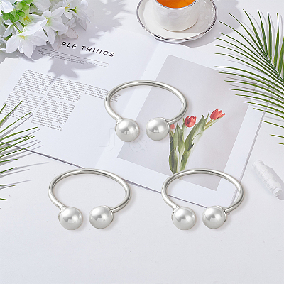 2 Sets 2 Colors Brass Plastic Pearl Finger Rings Sets for Women RJEW-GO0001-26-1