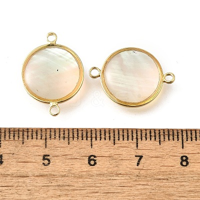 Brass Pave Natural White Shell Connector Charms KK-E794-01G-01-1