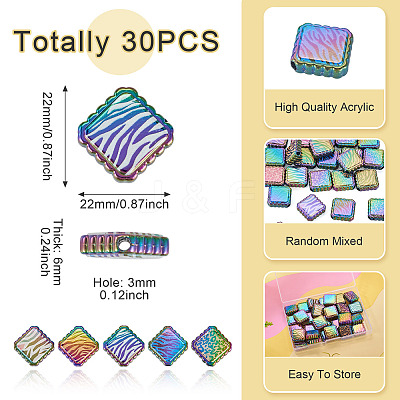 30Pcs Rainbow Iridescent Printed Opaque Acrylic Beads OACR-TA0001-73B-1