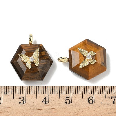 Natural Tiger Eye Faceted Pendants G-P585-01G-10-1