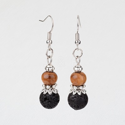 Natural Lava Rock Dangle Earrings X-EJEW-JE02106-01-1