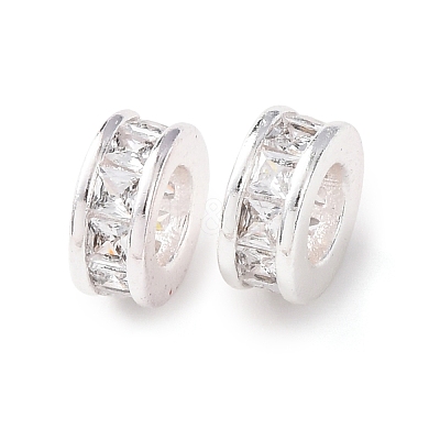 Brass Micro Pave Clear Cubic Zirconia European Beads KK-C157-25S-1