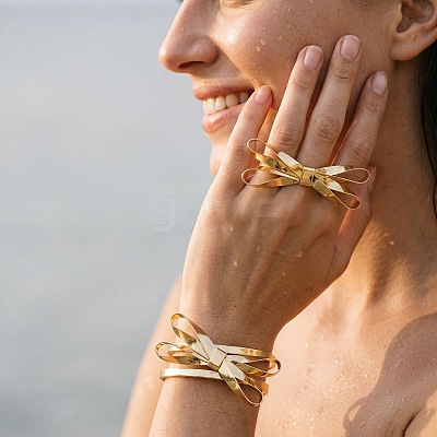 Iron Open Cuff Bangle & Ring Sets for Women WG54863-01-1
