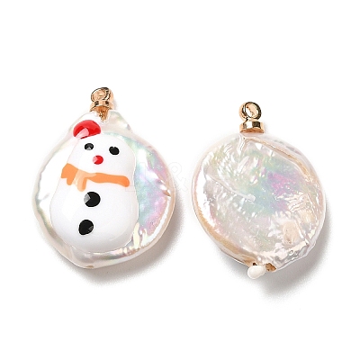 Baroque Style Natural Keshi Pearl Pendants with Enamel PEAR-G013-02A-1