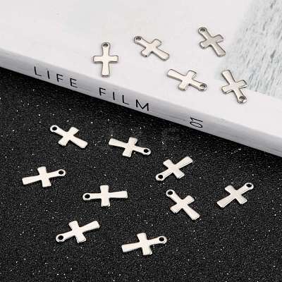 Tarnish Resistant Stainless Steel Tiny Cross Charms STAS-Q168-07-1