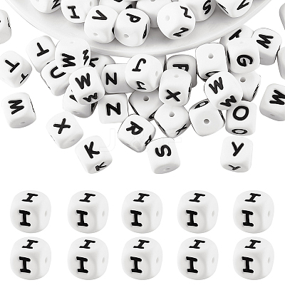 20Pcs White Cube Letter Silicone Beads 12x12x12mm Square Dice Alphabet Beads with 2mm Hole Spacer Loose Letter Beads for Bracelet Necklace Jewelry Making JX432I-1