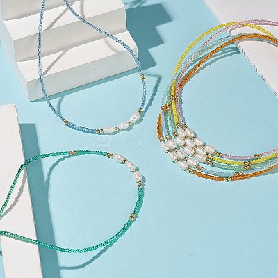 7Pcs 7 Colors Natural Pearl & Glass Seed Beaded Necklaces Set for Women NJEW-JN04184-1