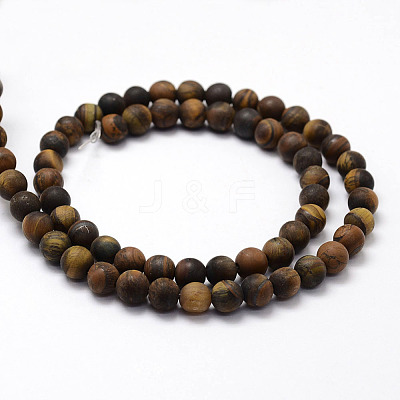Frosted Natural Tiger Eye Beads Strands X-G-F364-18-6mm-1