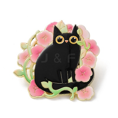 Black Cat & Flower Enamel Pins JEWB-Z048-09G-03-1