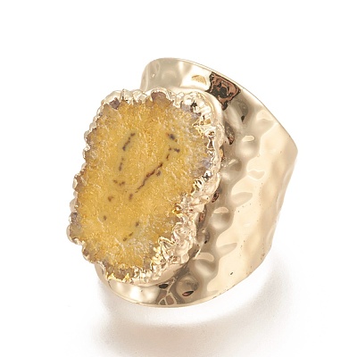 Natural Druzy Agate Cuff Rings RJEW-E159-02G-1