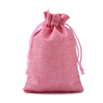 Polyester Imitation Burlap Packing Pouches Drawstring Bags X-ABAG-R004-14x10cm-04-1