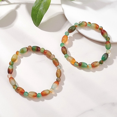 2Pcs 2 Styles  Natural Peacock Agate Beaded Stretch Bracelets for Couple BJEW-JB13416-01-1