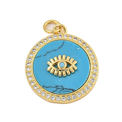 Rack Plating Brass Clear Cubic Zirconia Eye Pendants KK-C074-51G-1