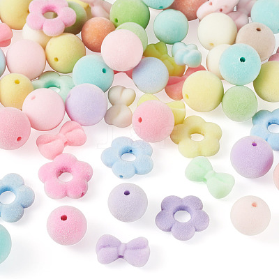 75Pcs 5 Styles Flocking Acrylic Beads OACR-TA0005-01-1