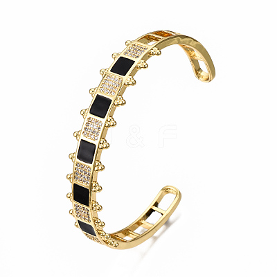 Brass Micro Pave Clear Cubic Zirconia Cuff Bangles BJEW-N302-006A-NF-1