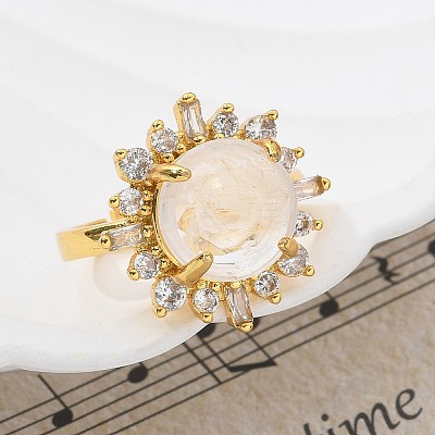 Sunflower Natural Quartz Crystal Finger Rings RJEW-B113-03G-07-1