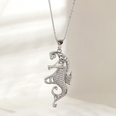 Ocean Summer Brass Pave Clear Cubic Zirconia Pendant Necklaces FS-WG82AA1-14-1