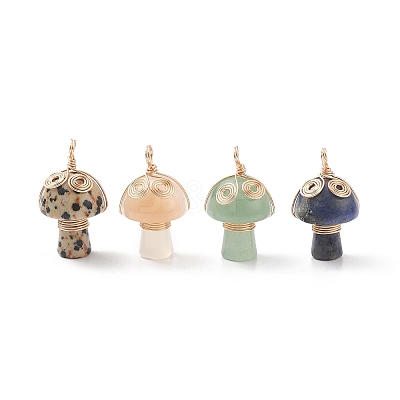 4Pcs 4 Styles Natural Mixed Stone Copper Wire Wrapped Pendants PALLOY-TA00006-1