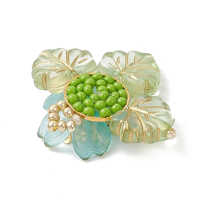 Brass Glass Seed Beaded Flower Pendants PALLOY-MZ01118-02-1
