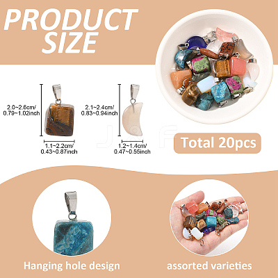 20Pcs Mixed Gemstone Pendants G-YW0002-26-1
