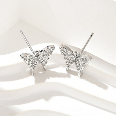 Brass Micro Pave Clear Cubic Zirconia Stud Earrings EJEW-A128-01P-1