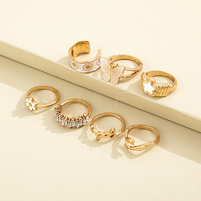 7Pcs Alloy & Acrylic & Rhinestone Enamel Finger Rings FS-WG81463-01-1