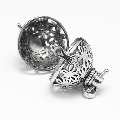 Rack Plating Brass Hollow Round with Butterfly Cage Pendants KK-M181-15AS-1