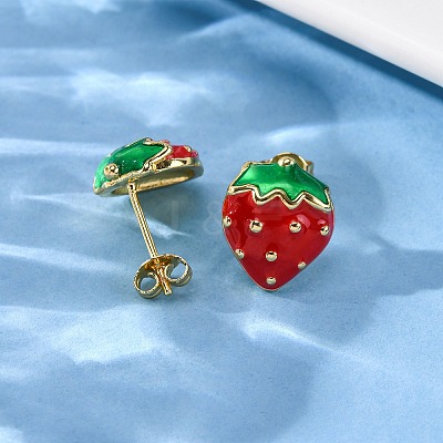 Brass Enamel Stud Earrings EJEW-D322-06G-02-1