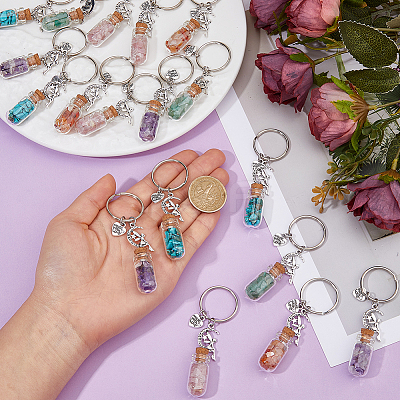 20Pcs 5 Styles Glass Wishing Bottle Pendant Keychains KEYC-DC00063-1