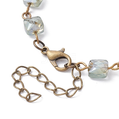 Square Faceted Glass Beaded Link Chain Bracelet Making AJEW-JB01150-52-1