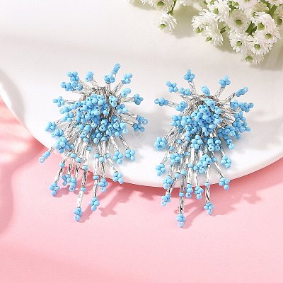 Glass Seed Beads Stud Earrings for Women EJEW-MZ00760-1