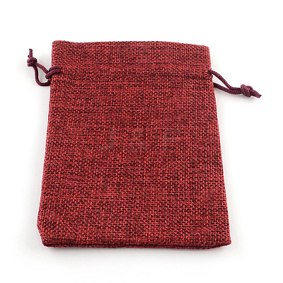 Polyester Imitation Burlap Packing Pouches Drawstring Bags LS-ABAG-R005-14x10-06-1