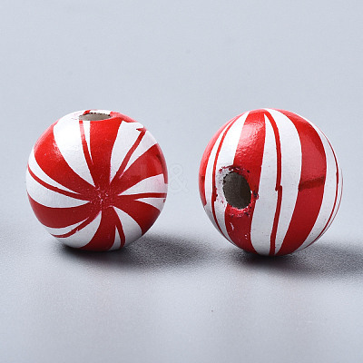 Painted Natural Wood European Beads WOOD-S057-044-1