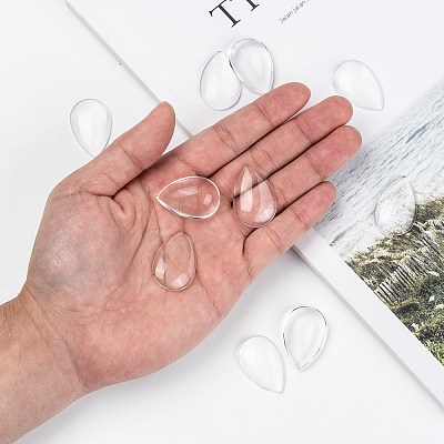 Transparent Teardrop Glass Cabochons GGLA-R024-30x20-1