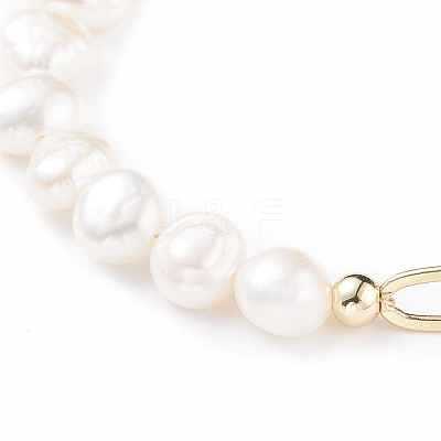 Natural Pearl Beaded Bracelet with Brass Paperclip Chains for Women BJEW-JB07920-01-1