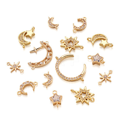 Kissitty 16Pcs 8 Style Brass Clear Cubic Zirconia Links Connectors ZIRC-KS0001-03-1