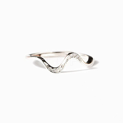 Wave Shaped Brass Micro Pave Clear Cubic Zirconia Finger Rings FS-WG385C2-02-1