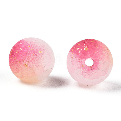 Frosted Baking Paint Crackle Glass Beads with Glitter Powder DGLA-T004-6mm-01H-1