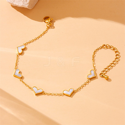 Heart Stainless Steel & Natural Shell Necklaces & Stud Earrings Sets FS-WGB84F7-02-1